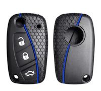 OTMIK Cover in silicone per chiave auto, adatta per Fiat Stilo Grande Punto Bravo Linea Idea Panda 500, accessorio (linea nera blu)