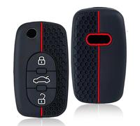 OTMIK Custodia in silicone per chiavi auto adatta per Audi A1 A2 A3 A4 A6 A8 Q5 Q7 TT 3 pulsanti Accessori per chiavi auto (Rosso Linea)
