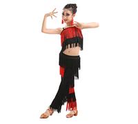 OTMYIGO 1 Set/Nappa Set da Ballo Latino Pantaloni da Ballo con Frange da Ragazza e Top Vestito da Ballo Latino con Frange Solide,Rosa,130