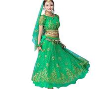 OTMYIGO 5 Pezzi da Donna, Abito da Danza Indiana, Abiti da Danza del Ventre, Costume da Bollywood, Set da Donna, Costumi di Halloween,Verde