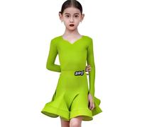 OTMYIGO Abito da Ballo Latino a Maniche Lunghe per Bambine - Completo da Ballo da Sala con Scollo a V per Bambine Salsa Rumba Cha ChaSamba TangoTop e Gonna per competizioni,Verde,140