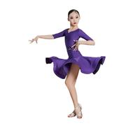 OTMYIGO Abito da Ballo Latino a Maniche Lunghe per Ragazze, Abito da Ballo Rumba Samba Gonna Abbigliamento da Ballo Moderno da Sala Costumi da Competizione,Purple 1,180