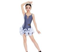 OTMYIGO Abito da Ballo Latino-Americano per Ragazze, Completo a Due Pezzi per Allenamento e Competizione di Ballo da Sala, Tango Salsa, Rumba Jazz Costume per spettacoli,Grayish Purple,160