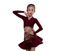 OTMYIGO Abito da Ballo Latino per Ragazze Abito a Maniche Lunghe per Bambini Abiti da Competizione per Sala da Ballo Latino ChaCha Rumba Samba Costume Tango Wear,Rosso,180