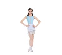 OTMYIGO Abito da Ballo Latino per Ragazze con Paillettes e Nappe, Senza Maniche, con Frange, per Rumba, Jazz, Samba, Feste e competizioni,Blu,150