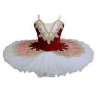 OTMYIGO Abito da Ballo Pancake con tutù per Bambine, Modello Lago dei cigni, Abito da Danza per Bambini, per spettacoli di Danza e competizioni,Rosso,140