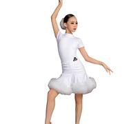 OTMYIGO Bianca,140, Vestito da Ballo Latino a Maniche Corte per Ragazze, in Nylon, per Gare di Ballo, per Bambini, Salsa, Rumba, Tango, Carnevale, Festa, palcoscenico, Prove