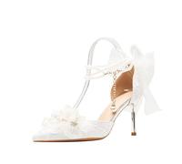 OTMYIGO Carpe da Donna con Tacco Alto Scarpe a Punta Festa Ballo di fine Anno Sposa Cerimonia Spillo e Cinturino alla Caviglia,Bianca,43 EU