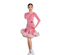 OTMYIGO Costume da Ballo Latino per Bambine, Abito da Ballo da Sala a Maniche Lunghe per Bambine Abito da Competizione per Ragazze Abito Spettacolo per Tango e Samba,Rosa,130