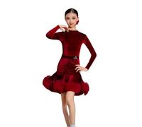 OTMYIGO Costume da Ballo Latino per Bambine, Abito da Ballo da Sala a Maniche Lunghe per Bambine Abito da Competizione per Ragazze Abito Spettacolo per Tango e Samba,Wine Red,170
