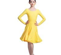 OTMYIGO Costume da Ballo Latino Professionale per Bambine, Abito Competizione per Balli da Sala a Maniche Lunghe, Abito da Ballo per Bambine Abito da Spettacolo per Ragazze Tango Samba,Giallo,120