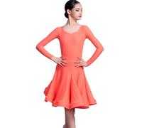OTMYIGO Costume da Ballo Latino Professionale per Bambine, Abito Competizione per Balli da Sala a Maniche Lunghe, Abito da Ballo per Bambine Abito da Spettacolo per Ragazze Tango Samba,Arancia,130