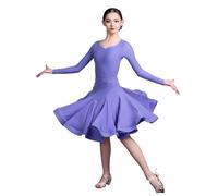 OTMYIGO Costume da Ballo Latino Professionale per Bambine, Abito Competizione per Balli da Sala a Maniche Lunghe, Abito da Ballo per Bambine Abito da Spettacolo per Ragazze Tango Samba,Viola,140