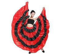 OTMYIGO Costume da Flamenco da Donna Gonna da Ballo Spagnola per Adulti Gonna da Ballo da Ballo Gypsy Performance Competition Costume Gonna di Pancia di Halloween,Rosso,720°