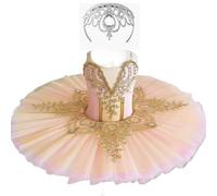 OTMYIGO Costume da tutù di Balletto Professionale per Ragazze, Bambino, Piatto da Principessa, Pancake, Lago dei cigni, Ballerina, Costume da Competizione,Arancia,120