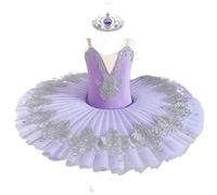 OTMYIGO Costume da tutù di Balletto Professionale per Ragazze, Bambino, Piatto da Principessa, Pancake, Lago dei cigni, Ballerina, Costume da Competizione,Viola,160