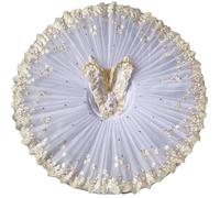 OTMYIGO Costume da tutù di Balletto Professionale per Ragazze, Bambino, Piatto da Principessa, Pancake, Lago dei cigni, Ballerina, Costume da Competizione,Bianca,170