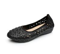 OTMYIGO Mocassini in Pelle Traforata da Donna, Scarpe Casual comode in Pelle Scarpe Basse morbide Scarpe da Barca Punta Tonda Slip-on Scarpe da Balletto,Nero,36 EU
