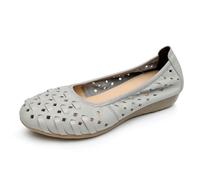 OTMYIGO Mocassini in Pelle Traforata da Donna, Scarpe Casual comode in Pelle Scarpe Basse morbide Scarpe da Barca Punta Tonda Slip-on Scarpe da Balletto,Grigio,42 EU