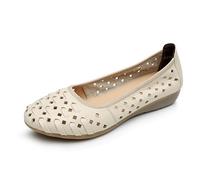 OTMYIGO Mocassini in Pelle Traforata da Donna, Scarpe Casual comode in Pelle Scarpe Basse morbide Scarpe da Barca Punta Tonda Slip-on Scarpe da Balletto,Beige,35 EU