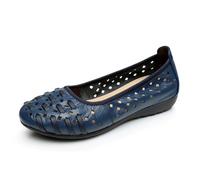 OTMYIGO Mocassini in Pelle Traforata da Donna, Scarpe Casual comode in Pelle Scarpe Basse morbide Scarpe da Barca Punta Tonda Slip-on Scarpe da Balletto,Blu,41 EU