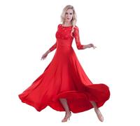 OTMYIGO Rosso,3XL, Abiti da Ballo da Sala a Maniche Lunghe da Donna per Il Moderno Abito da Tango Valzer Foxtrot Concorso Spettacolo Danza Abito
