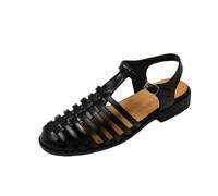 OTMYIGO Sandali Piatti da Donna in Pelle Intrecciata con Cinturino a T, Comodi Sandali Gladiatore Eleganti con Cinturino alla Caviglia Sandali Romani Casual per la Spiaggia,Nero,43 EU