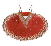 OTMYIGO tutù da Danza Classica per Bambine Modello Il Lago dei cigni Cinturino Ricamo Canotta Body Ginnastica Costume Pattinaggio Abbigliamento Danza Abito Competizione per Ballerine,Rosso,150