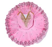 OTMYIGO tutù da Danza Classica per Bambine Modello Il Lago dei cigni Cinturino Ricamo Canotta Body Ginnastica Costume Pattinaggio Abbigliamento Danza Abito Competizione per Ballerine,Rosa,170