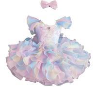 OTMYIGO Vestito da Ballerina con tutù e Paillettes per Bambine, Costume da Danza, Abbigliamento da Spettacolo Gonna con Ricamo Floreale per Competizione, Abbigliamento da Ballo,Rosa,150