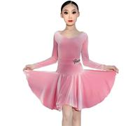 OTMYIGO Vestito da Ballo Latino a Maniche Lunghe per Bambine, Gonna da Competizione per Balli da Sala per Salsa Rumba Cha Cha Samba Tango Abito da Ballo Professionale,Rosa,150