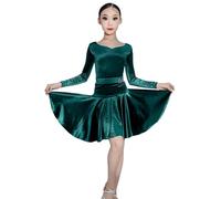 OTMYIGO Vestito da Ballo Latino a Maniche Lunghe per Bambine, Gonna da Competizione per Balli da Sala per Salsa Rumba Cha Cha Samba Tango Abito da Ballo Professionale,Verde,120