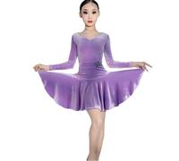 OTMYIGO Vestito da Ballo Latino a Maniche Lunghe per Bambine, Gonna da Competizione per Balli da Sala per Salsa Rumba Cha Cha Samba Tango Abito da Ballo Professionale,Viola,160