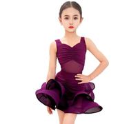OTMYIGO Vestito da Ballo Latino per Bambina, Abito da Ballo per Bambini Salsa Rumba, Tango cha cha Jazz Competizione Gonna Festa Abbigliamento da Ballo,Viola,130