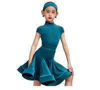 OTMYIGO Vestito da Ballo Latino per Bambini Senza Maniche, da Sala, per Rumba e Samba, con gonne, Abbigliamento da Ballo per Bambine dai 3 ai 13 Anni,Blu,120