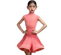 OTMYIGO Vestito da Ballo Latino per Bambini Senza Maniche, da Sala, per Rumba e Samba, con gonne, Abbigliamento da Ballo per Bambine dai 3 ai 13 Anni,Rosa,120
