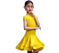 OTMYIGO Vestito da Ballo Latino per Bambini Senza Maniche, da Sala, per Rumba e Samba, con gonne, Abbigliamento da Ballo per Bambine dai 3 ai 13 Anni,Giallo,150