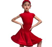 OTMYIGO Vestito da Ballo Latino per Bambini Senza Maniche, da Sala, per Rumba e Samba, con gonne, Abbigliamento da Ballo per Bambine dai 3 ai 13 Anni,Rosso,120