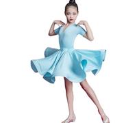 OTMYIGO Vestito da Ballo Latino per Ragazza Costume da Ballo per Bambini Salsa Abiti da Tango per Bambini Vestito da Spettacolo teatrale ,Blu,140