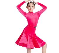 OTMYIGO Vestito da Ballo Latino per Ragazza, Gara di Danza Divisa in Velluto Abbigliamento da Pratica Scollo a V Grande Altalena Sala da Ballo Salsa Tango Gonne Costume da Spettacolo di Ballo,Rosa,XS