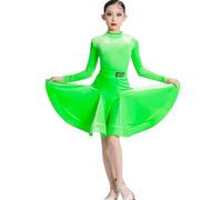 OTMYIGO Vestito da Ballo Latino per Ragazza, Gara di Danza Divisa in Velluto Abbigliamento da Pratica Scollo a V Grande Altalena Sala da Ballo Salsa Tango Gonne Costume da Spettacolo di Ballo,Verde,L