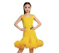 OTMYIGO Vestito da Ballo Latino per Ragazze, Abiti da Ballo da Sala per Bambini, Costume Rumba Costume Sala per Bambini Costumi per esercitazioni di cha cha Competizione e Pratica,Giallo,110