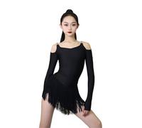 OTMYIGO Vestito da Ballo Latino per Ragazze con Nappa Abbigliamento da Ballo da Sala per Bambini Abbigliamento da Ballo Moderno per Bambini Salsa Rumba Samba Jazz,Nero,140