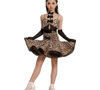 OTMYIGO Vestito da Ballo Latino per Ragazze, con Stampa Leopardata Senza Maniche per Bambini cha cha Rumba Samba Vestito da Ballo Latino per Ragazze Abiti da Competizione per Balli Sala,Leopardo,130