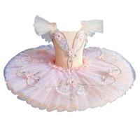 OTMYIGO Vestito da Ballo per Bambina tutù Canotta Ricamata Body tutù da Ginnastica Ballerina Competizione Abbigliamento da Ballo,Champagne,140