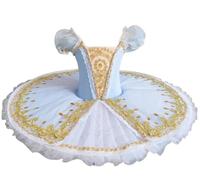 OTMYIGO Vestito da Danza Classica per Bambine Body da Ginnastica in Pizzo tutù Gonna Costume Ballerina Canotta con Spalline Sottili Pezzo Unico Abbigliamento da Pattinaggio Artistico,Blue 1,160