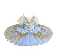 OTMYIGO Vestito da Danza Classica per Bambine Body da Ginnastica in Pizzo tutù Gonna Costume Ballerina Canotta con Spalline Sottili Pezzo Unico Abbigliamento da Pattinaggio Artistico,Blu,130