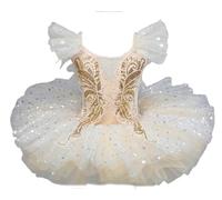 OTMYIGO Vestito da tutù da Balletto per Bambini, Gonna da Ballo per Bambine, Abito da Principessa Pancake, Costume da Competizione di Danza Classica,d'oro,130