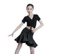 OTMYIGO Vestito per Bambini per Ballare 2023 Abiti da Competizione di Danza Latina per Ragazze Salsa Corta Costume da Ballo di Tango Gonna da Ballo,C,S