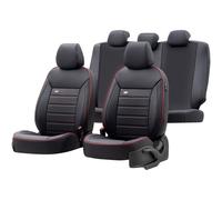 otoM Coprisedili universali in piena pelle 'Premium' Nero + Bordo Rosso - 11 pezzi - compatibili con airbag laterali